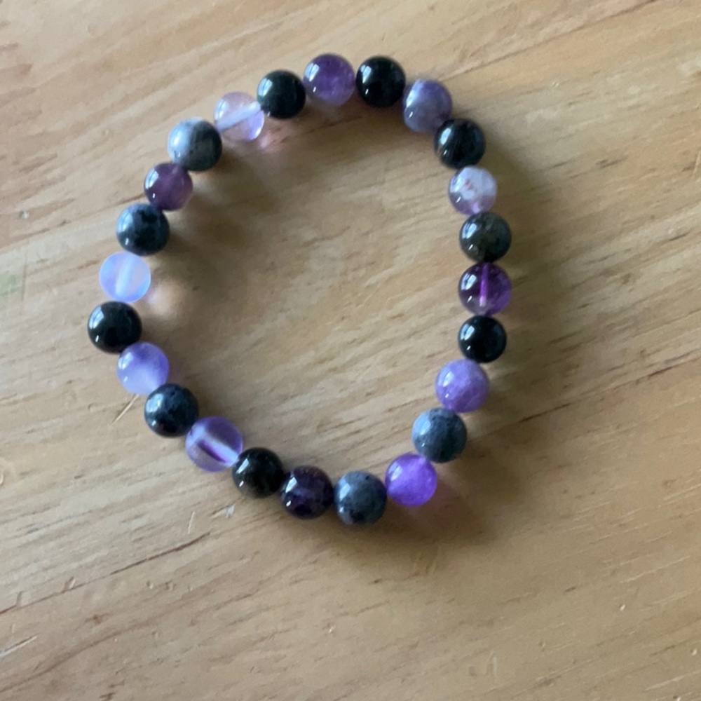 Purple and Black Beaded Bracelet for 8 inch wrist